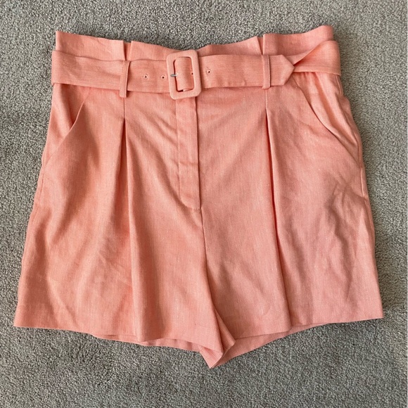 NWT Veronica Beard|| Ashford Belted Shorts in coral Size 14 linen Paper Bag - Picture 5 of 10